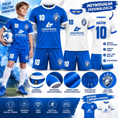 Zestaw sportowy biały/niebieski  RACING 2xKoszulki + spodenki